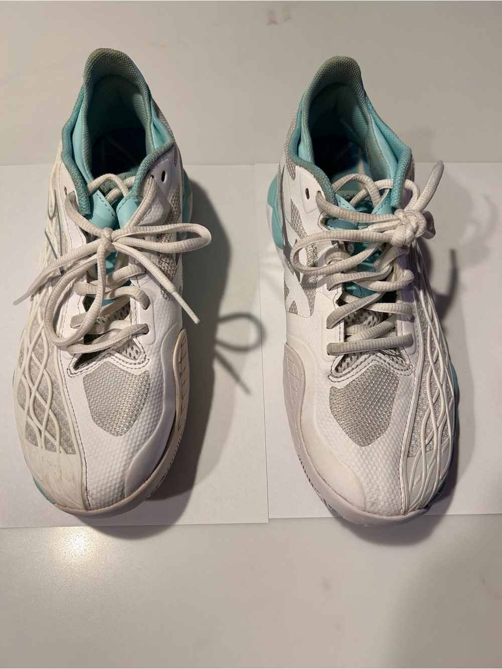 Mizuno Women’s Wave Enforce Tour 2 White and Light Teal Pickleball/Tennis Shoes
